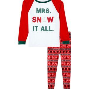 NWT Red & Green 'Mrs. Snow It All' Raglan Pajama Set  - medium